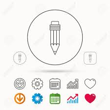 Pencil Icon Drawing Tool Sign Calendar Graph Chart And Cogwheel