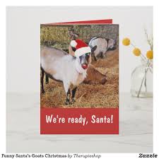 Funny Santa S Goats Christmas Card Zazzle Com Santa Funny Goats Funny Christmas Cards