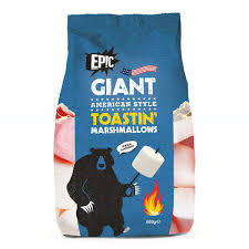 The graham crackers are textured to look crumbly, the marshmallow is toasted, and the chocolate bar has melted. Giant American Style Toastin Marshmallows Epic Snax
