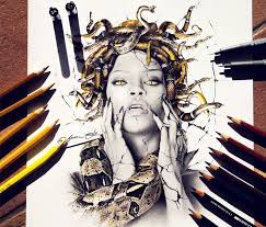 Medusa Rihanna Color Drawing By Fau Navy No 1307 Work through the stages one by one and you will soon have your own god of. medusa rihanna color drawing by fau