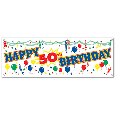 Pink 50th birthday cake with a crown and can. Case Of 12 Beistle Happy 50th Birthday Sign Banner Signs And Banners