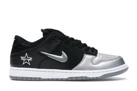 The supreme x nike sb dunk high's standout feature is the croc skin overlays and gold stars adorning the shoe's quarter panels, but the exact placement of details for the upcoming sneaker project has yet to be confirmed. Nike Sb Dunk Low Supreme Jewel Swoosh Silver Ck3480 001
