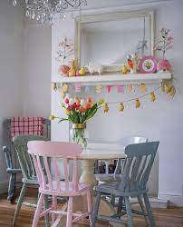 Plus, you also have the choice between regular armless dining chairs and dining armchairs, depending on your home style and personal preference. A Pastel Quartet To Dine For Painted Dining Chairs Painted Kitchen Tables Colorful Kitchen Tables