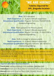See professional examples for any position or industry. Upl Limited Jhagadia Near Ankleshwar Interview Resume Collection At Bharuch In 2020 May 22nd To 24th For Iti Diploma B Sc B E B Tech Chemical Engineering Check Now