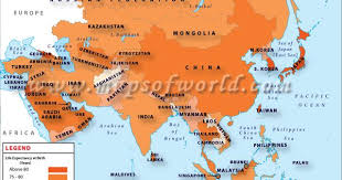 Asia Map Showing The Asian Countries With Female Life Expectancy At Birth In Asian Countries Asia Map Life Map