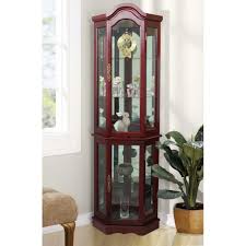 The number of shelves in a curio cabinet varies. Floor Standing Cherry 5 Sided Lighted Curio Cabinet Fscc702115c The Home Depot