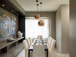 Built In Buffet Table And Modern Light Fixtures To Add A Contemporary Feel To Our Urban Tow Dining Room Contemporary Dining Room Buffet Dining Room Table Decor