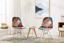 Porthos Home Efc024a Dsn Dining Chair With Fabric Upholstery In Colorful Retro Patchwork Design And Chro Dining Chairs Fabric Dining Chairs Retro Dining Chairs