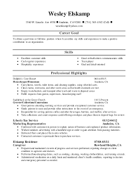Skills relevant to this position and found on example resumes include maintaining the facility by sweeping, mopping, and vacuuming floors; Wesley Elskamp Housekeeping Resume 9