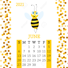 Choose your favorite calendars for june. Calendar 2021 Monthly Calendar For June 2021 From Sunday To Saturday Yearly Planner Templates With Cute Hand Drawn Bee Vector Illustration Great For Kids Calendar Page For Print Royalty Free Cliparts Vectors