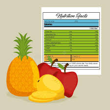Fruits Group With Nutrition Facts Stock Vector