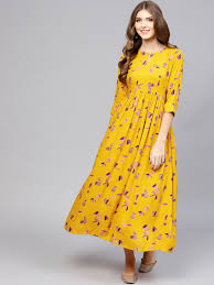 Buy Libas Women Yellow Printed Maxi Dress Dresses For Women 7719129 Myntra Maxi Dress Printed Maxi Dress Dresses
