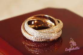 full pave 14k 3 colour white yellow and rose gold 3 00ct diamond interlinking ring set couple rings silver rolling ring pave set diamonds
