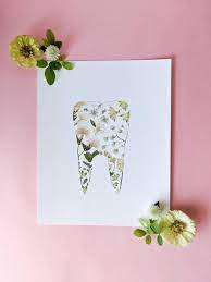 Tooth Decor Dentist Gift Dental Hygienist Gift Brush Etsy Flower Prints Art Pressed Flower Art Flower Art