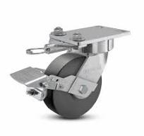 6"x2" USA Ergonomic Brake Caster with HD Nylon Wheel, Swivel Lock, and  6.25"x4.5" Plate