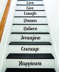 10 inspirational words to live by will add a nice touch to your staircase. Amazon Com Boop Decals Happiness Courage Imagine Stairs Quote Wall Decal Sticker Decor Room Art Vinyl Joy Peace Fitness Family Home House Staircase Love Beautiful Inspirational Laugh Love Live Home Kitchen