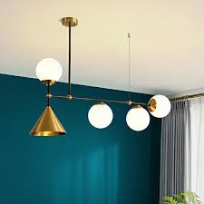 5 Lights Geometric Pendant Light Chandelier Ambient Light Pure Copper Glass Living Room E26 E27 Heparts