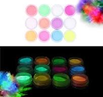Polvo que brilla en la oscuridad – (paquete de 12) pigmento luminoso en  polvo fluorescente UV neón que cambia de color luminiscente fosforescente  ...