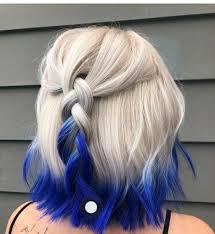 Black hair on top and pastel pink, blue, purple or silver at bottom is always a kind of attractive ombre style to girls. Blue Tips Blonde Hair Tips Dip Dye Hair Purple Blonde Hair