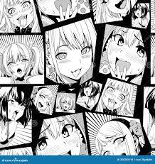 Black Vector Seamless Pattern with Manga Ahegao Face Emotion, Hand-drawn  Art for T-shirts, Isolated on Black Background Stock Vector - Illustration  of graphic, manga: 250283110