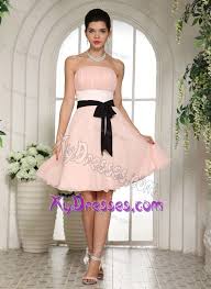 Best Baby Pink Knee Length Prom Dress For Petite Girls With Black Sash In Pink Bridesmaid Dresses Knee Length Bridesmaid Dresses Baby Pink Bridesmaids Dresses