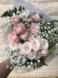 Mj On Twitter How To Order This From Your Local Florist Pale Pink Spray Roses Pink Wax Flower And Million Star Baby S Breath Arranged As A Nose Gay Wrapped In Cellophane With