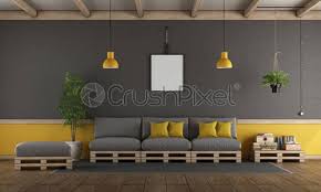 I love this gray and yellow bedroom refresh, from chapel cottage chicks. Gray And Yellow Living Room With Pallet Sofa Stock Photo Crushpixel