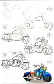 Seite Zeigt Wie Man Schritt Fur Schritt Lernen Motorrad Zu Zeichnen Entwicklung Der Fahigkeiten Der Kinder Zum Zeichnen Und Farben Vektorbild Lizenzfrei Nutzbare Vektorgrafiken Clip Arts Illustrationen Image 79964651