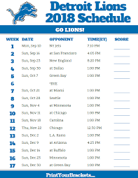 Printable 2018 Detroit Lions Football Schedule Detroit Lions Schedule Detroit Lions Football Detroit Lions