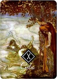 Often gebo is telling of a gift that binds a relationship, a gift that is a symbol of shared. Gebo Rune