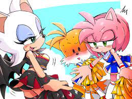 1boy 2girls amy rose anthro anthro only artist request bat blush  cheerleader cheerleader uniform eyeshadow female fox green eyes hedgehog  male no humans older female pom poms rouge the