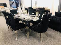 Is it your turn to host next? High Gloss The Juliette Black Glass Dining Table With Black Velvet Chairs U C