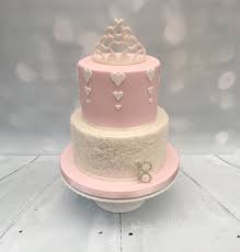 Girly Rose Gold 18th Birthday Cake Pretty Pink Ivory Two Tier 18th Birthday Cake With Sparkly Tiara 18th Birthday Cake For Girls Tiara Cake Birthday Cake Girls