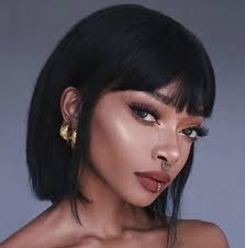 Black Bob Wig With Bangs Human Hair Straight Glueless Virgin Hair Short Bob Wig With Bangs In 2020 Short Bob Wigs Wigs With Bangs Human Hair Wigs