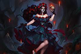 Dia de los muertos, red, wreath, luminos, halloween, black, fantasy, polina  kirillova, HD wallpaper | Peakpx