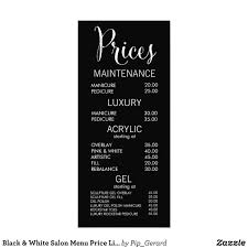 Black White Salon Menu Price List Cards Zazzle Com Salon Menu Nail Salon Prices Salon Price List
