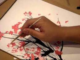 Cherry Blossom Tree By Straw Painting Cherry Blossom Art Tree Painting Blossom Trees