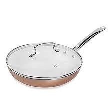 Denmark 12 Inch Covered Ultra Durable Ceramic Nonstick Aluminum Fry Pan With Shatter Resistant Lid Faux Copper Exterior Finish Copper Bed Frying Pan Pan