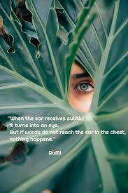 Rumi When The Ear Receives Subtly It Turns Into An Eye But If Words Do Not Reach The Ear In The Chest Nothing Happens Rumi Quotes Rumi Sufism