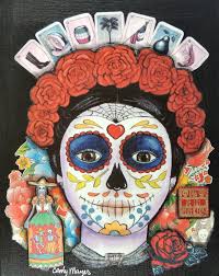 Here are the rest of my new Dia de los Muertos collages. It's fun to pull  out all my papers and collected things to see what goes with the cut out  print! * * #