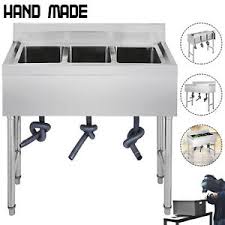 Giantex 3 compartment commercial 304 stainless steel sink, nsf free standing triple bowl kitchen sinks w/ 3 basket strainer drains, 10 l x 14 w x 10 d bowl, for restaurant, garage, laundry room. Catering Sink Commercial Stainless Steel Triple Bowl Wash Table Kitchen Unit Uk Ebay
