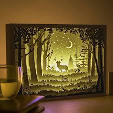 Papercut Light Boxes The Deer In The Deep Forest At Night 3d Paper Art Shadow Box Art Paper Carving
