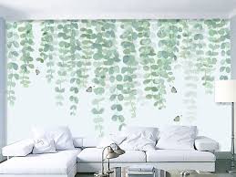 Watercolor Hand Painted Dark Green Vine Leaves Wallpaper Wall Etsy Hand Painted Walls Wall Murals Painted Wall Murals