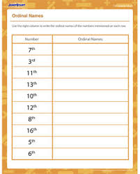 Smallest and greatest 2 & 3 digit number. Ordinal Names Printable Math Worksheet 1st Grade Jumpstart