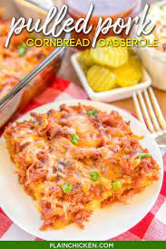 Cornbread salad works well with cold leftover blackeyes and drained very dry collards or turnip greens, or all the makin's for coleslaw, with puried avocado mixed in. Pulled Pork Cornbread Casserole Plain Chicken