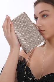 womenacs Glamorous Evening Dress with Gold Color Stone, Women's Bag,  Handbag and Long Strap (Chain Strap)- Trendyol