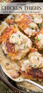 Chicken Thighs With Mushroom Herb Pan Sauce Recipe Baked Chicken Recipes Healthy Chicken Dinner Recipes Chicken Thighs Mushrooms