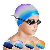 AKHTART Swimming Cap, 100% Silicone Swim Stretchable and Comfortable Kids  Spacious Waterproof Hat for Long Hair/Short  Hair/Girls/Boys/Kids/Teens/Children (Light Blue/Dark Blue) : Amazon.co.uk:  Sports & Outdoors