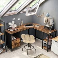 Weitere ideen zu platzsparender schreibtisch, platz sparen, möbelideen. Vasagle Schreibtisch Mit Schrank Und Hangeregistratur Computertisch Burotisch 2 Ablagen Platzsparend Einfache Montage Vintagebraun Schwarz