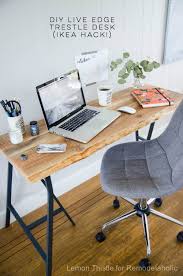 Ikea Hack Easy Diy Live Edge Desk With Trestle Legs Live Edge Desk Ikea Desk Ikea Desk Hack